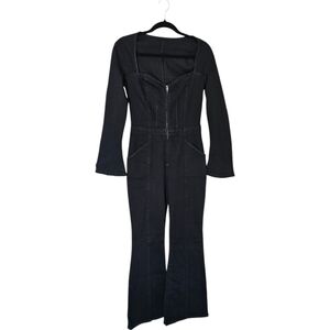 Free People We The Free Black Long-Sleeve Jumpsuit with Flared Legs Sz S